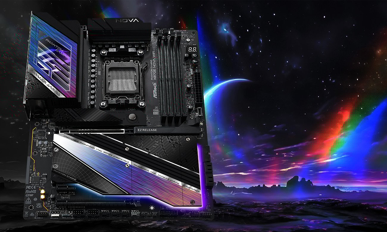 ASRock X870E Nova WiFi - Widok ogólny, grafika z tłem