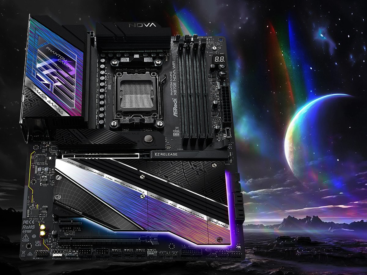 ASRock X870E Nova WiFi - Widok ogólny, grafika z tłem