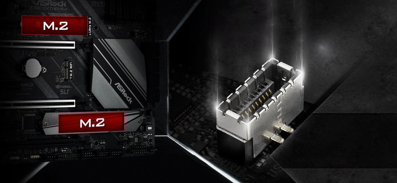 ASRock Z390 EXTREME4 Złącza M.2 i USB