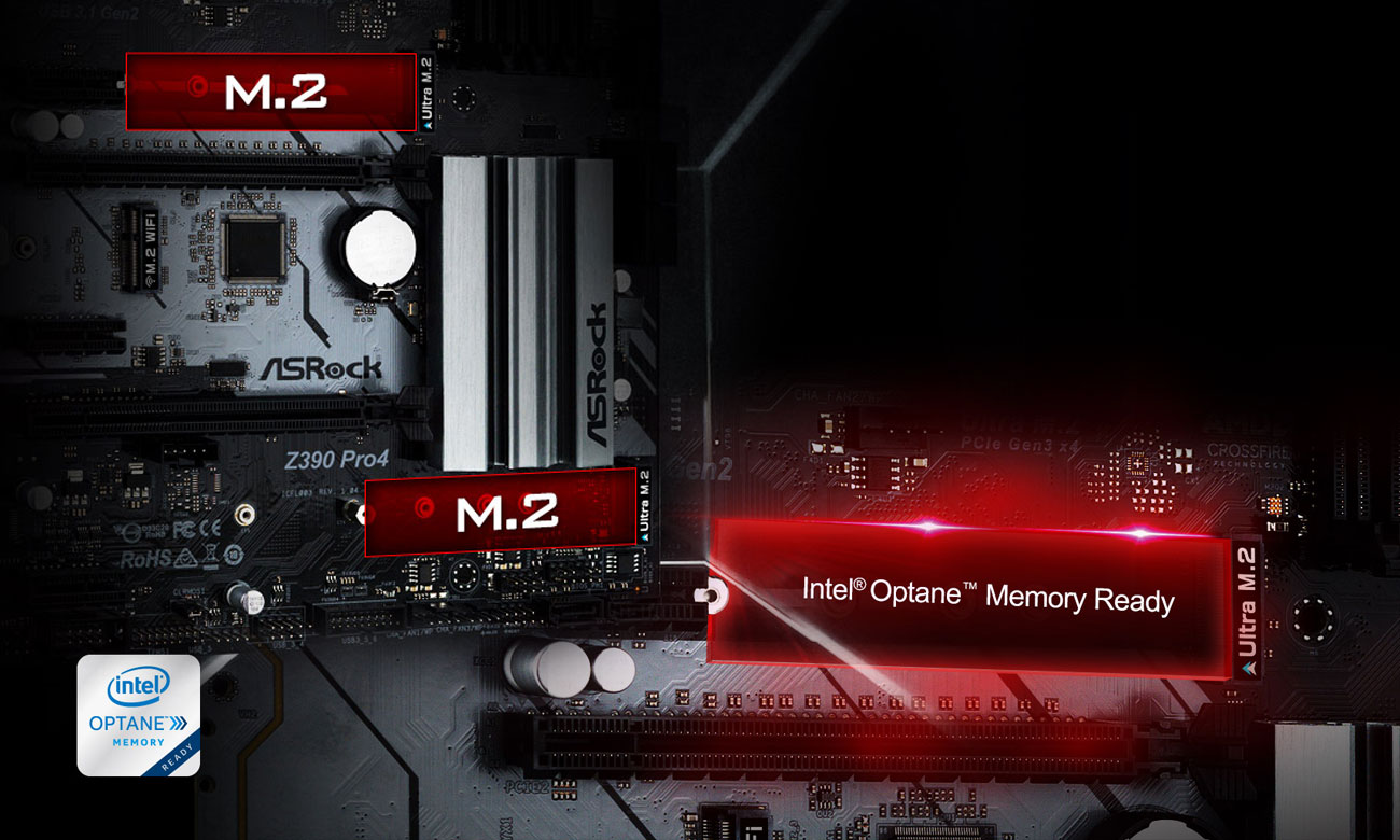ASRock Z390 PRO4 Złącza M.2, Intel Optane
