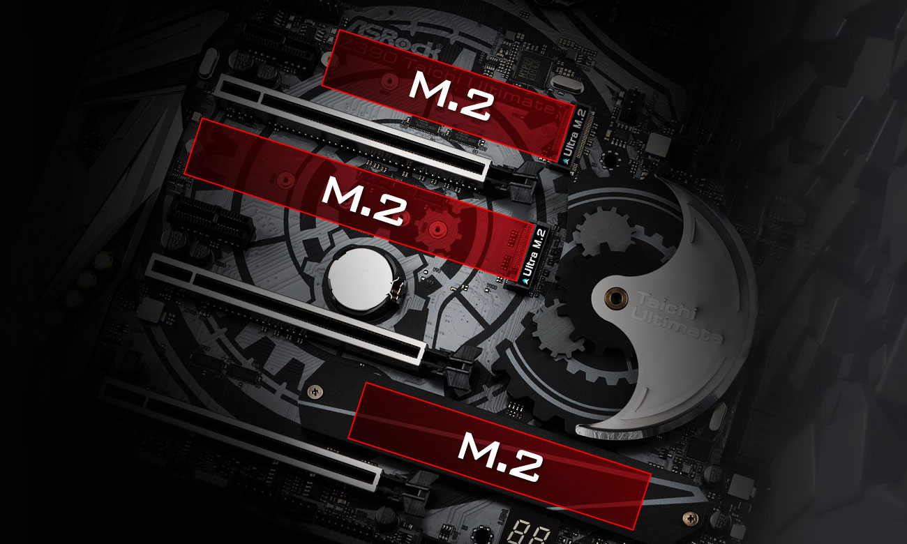 ASRock Z390 TAICHI ULTIMATE Trzy złącza M.2