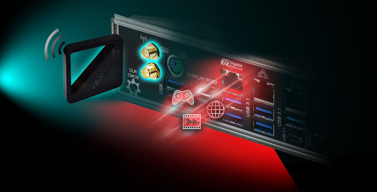 ASRock Z390 TAICHI ULTIMATE Łączność Wi-Fi AC i LAN 10 Gb/s