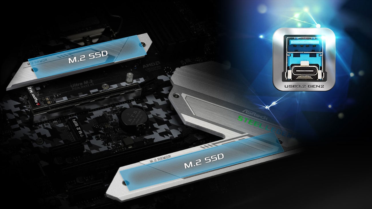 ASRock Z490 Steel Legend - Złącza M.2, USB