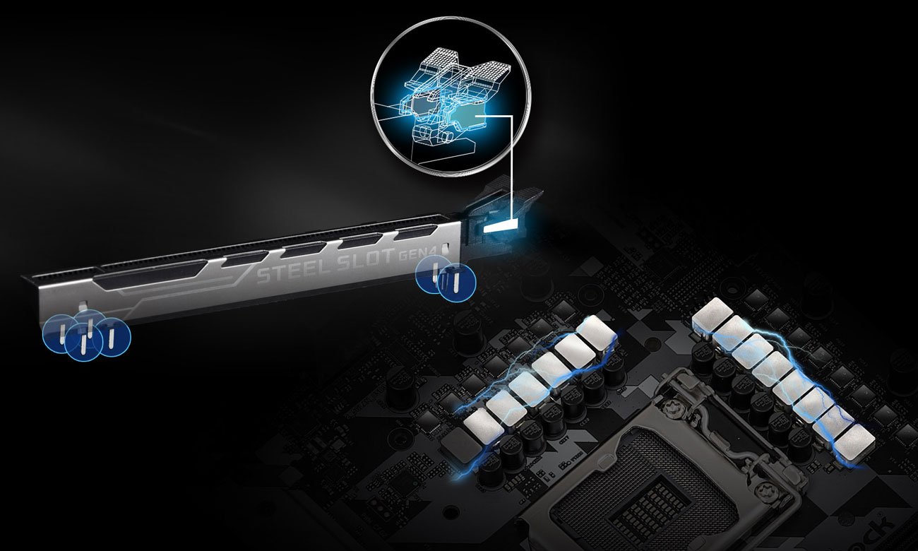 ASRock Z590 Steel Legend - Zasilanie, slot PCIe