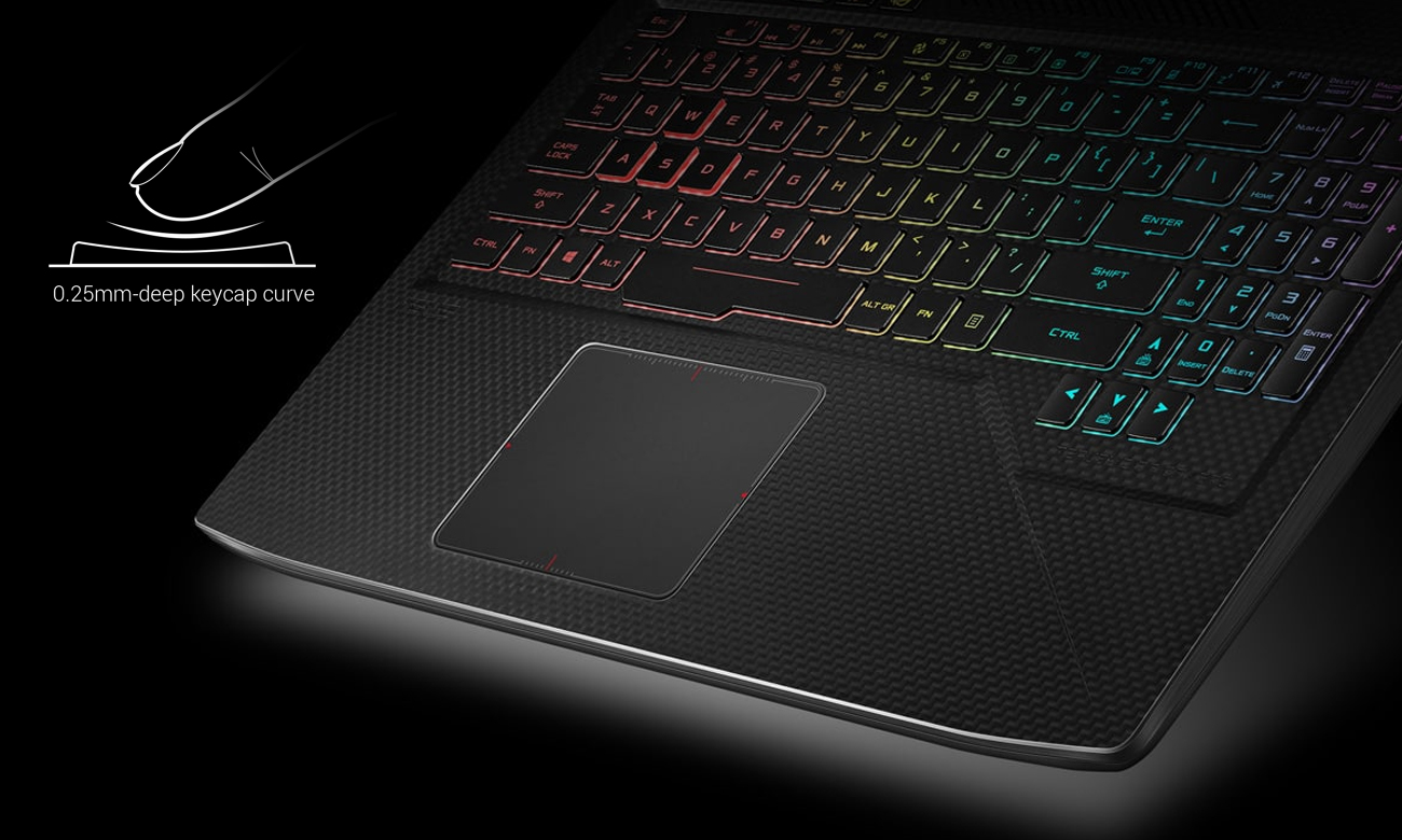 ASUS Rog Strix SCAR GL503VM precyzja ergonomiczne klawisze podświetlenie RGB technologia n-key rollover