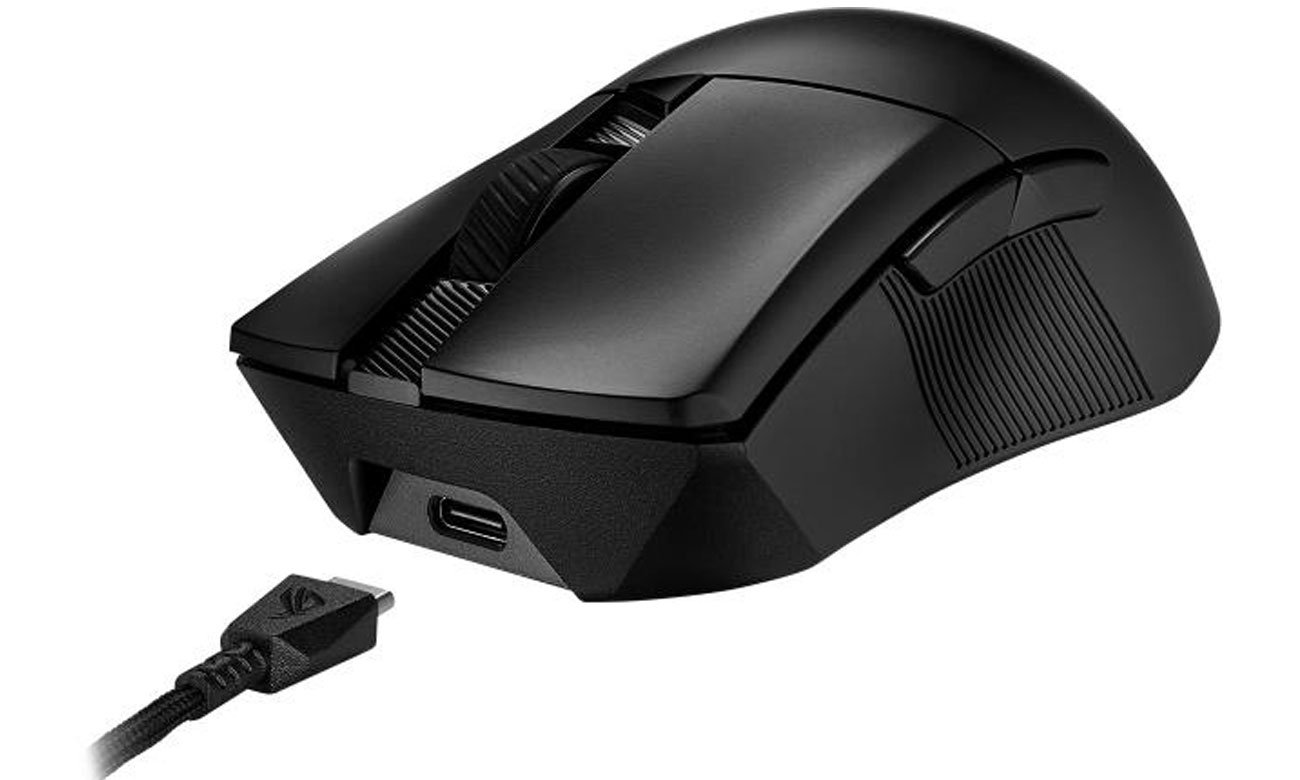 ASUS ROG Gladius III Wireless AimPoint widok z przodu pod kątem, kabel USB-C