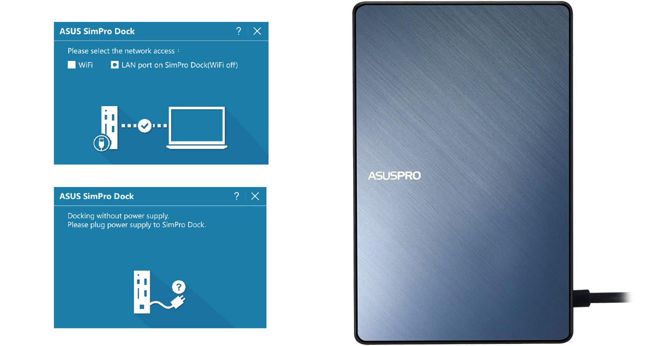 ASUS SimPro Dock Oprogramowanie, komunikaty