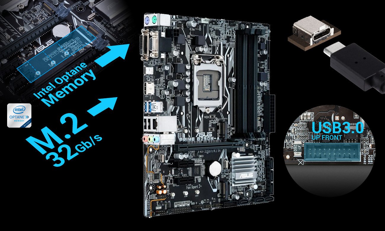 ASUS PRIME B250M-A Intel Optane M.2 USB 3.0 USB-C