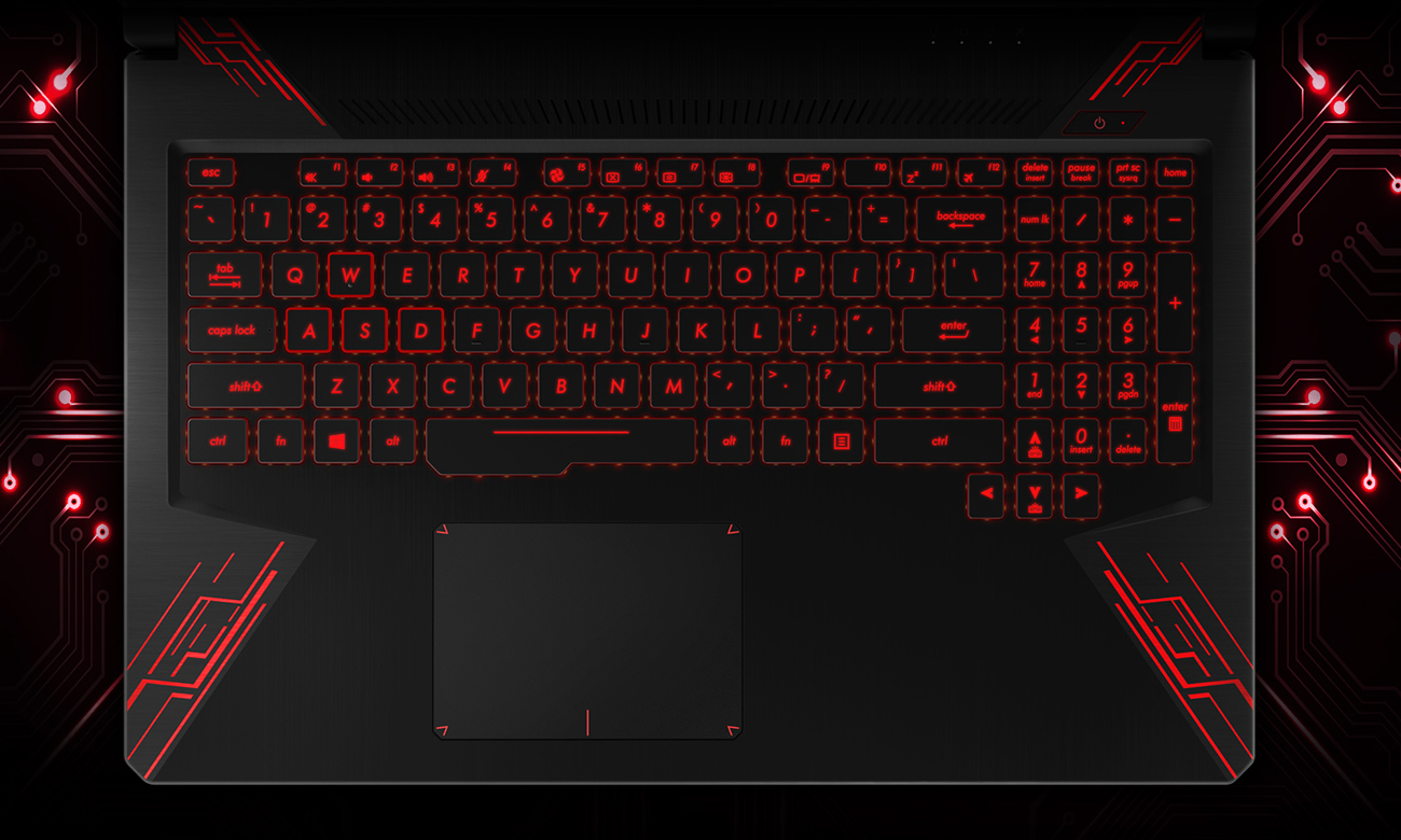 Asus TUF Gaming FX504 klawiatura wytrzymała wasd spacja podświetlenie
