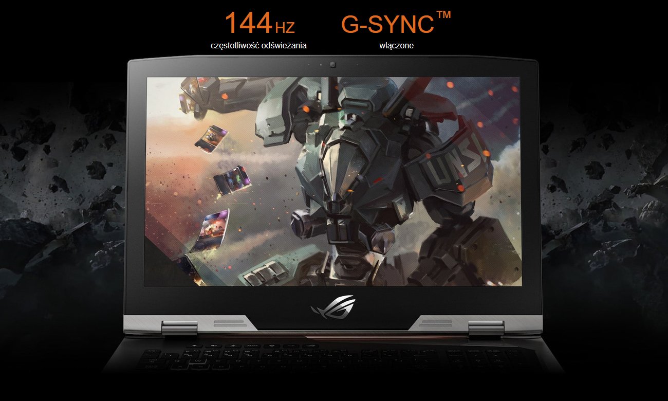 Laptop ASUS ROG G703VI ultraresponsywny ekran 144hz fullhd antyodblaskowa matryca