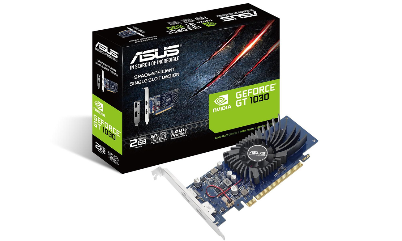 Die Grafikkarte mit Single Slot Design Auto Extreme Technologie und GPU Tweak II ASUS GeForce 2GB GDDR5 GT1030 2G BRK
