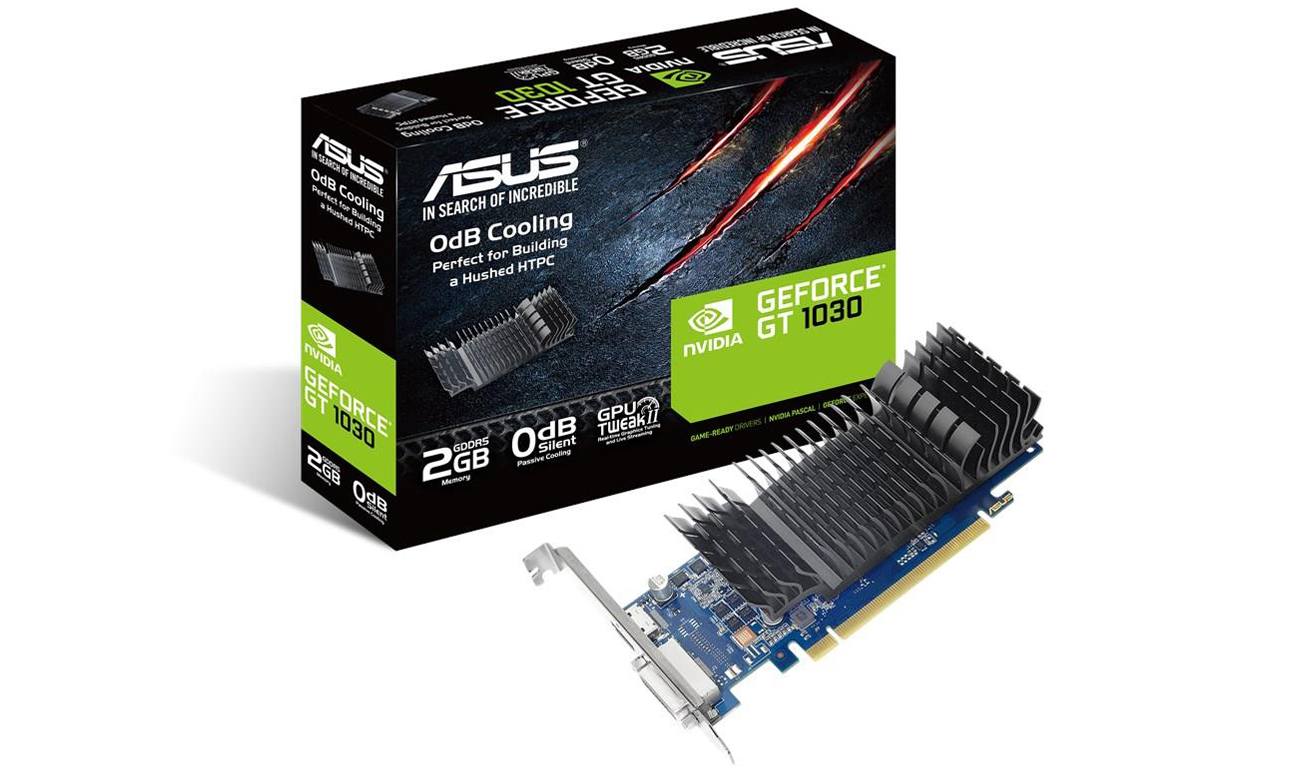 Die Grafikkarte mit 0dB Kühldesign AUTO EXTREME Technologie und GPU Tweak II ASUS GeForce SL 2GB GDDR5 GT1030 BRK