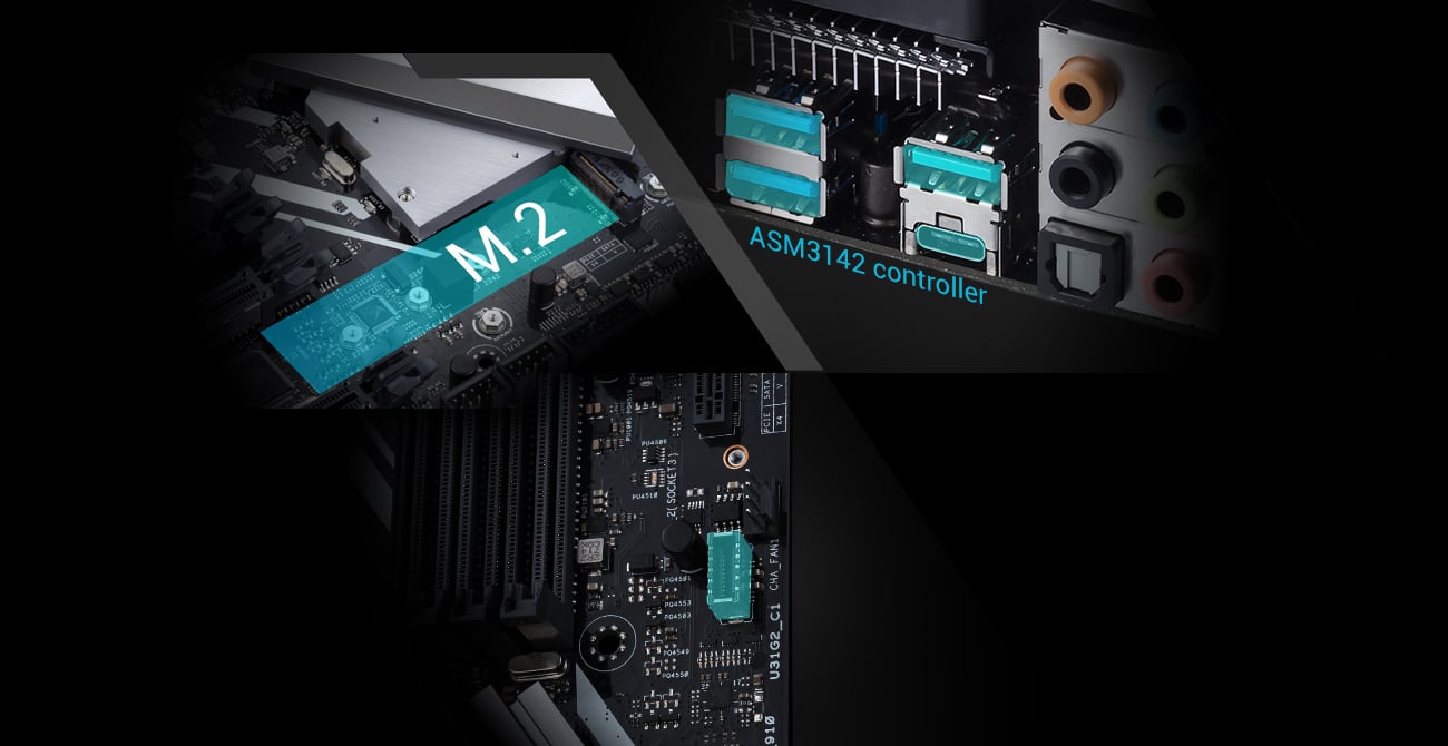 ASUS PRIME X399-A Złącza M.2, U.2, USB-C, USB 3.1 Gen. 2