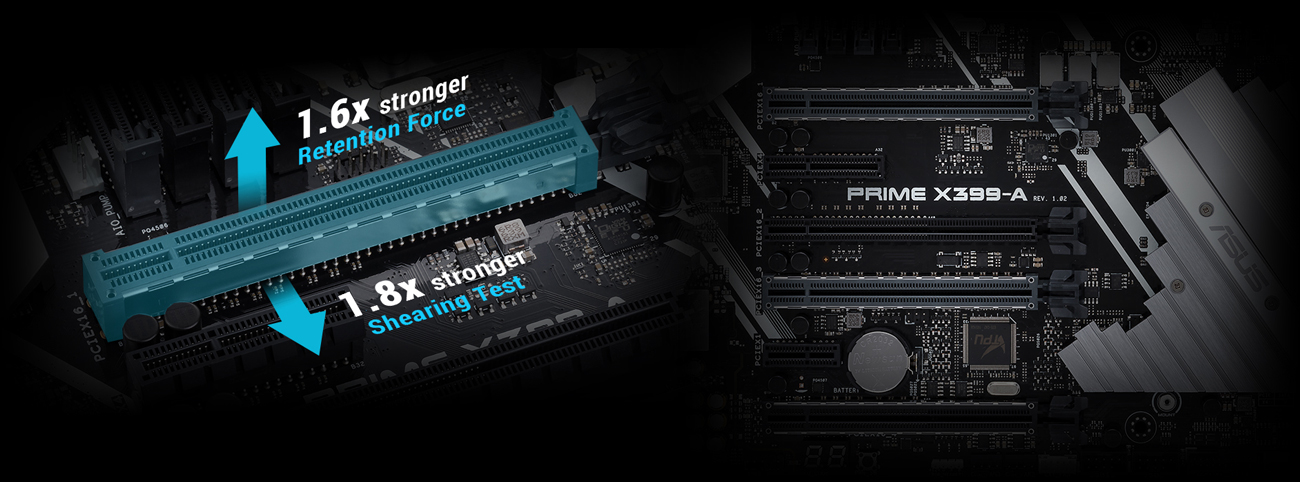 ASUS PRIME X399-A Gniazda PCIe SafeSlot, wytrzymałość