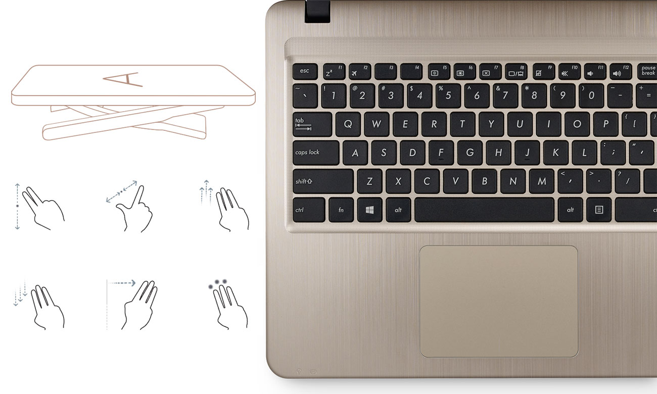 ASUS VivoBook R540MA Intuicyjny touchpad Smart Gesture, Pełnowymiarowa klawiatura chiclet