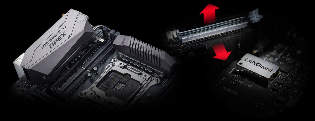 ASUS ROG RAMPAGE VI APEX Wzmocniona konstrukcja, zabezpieczenia
