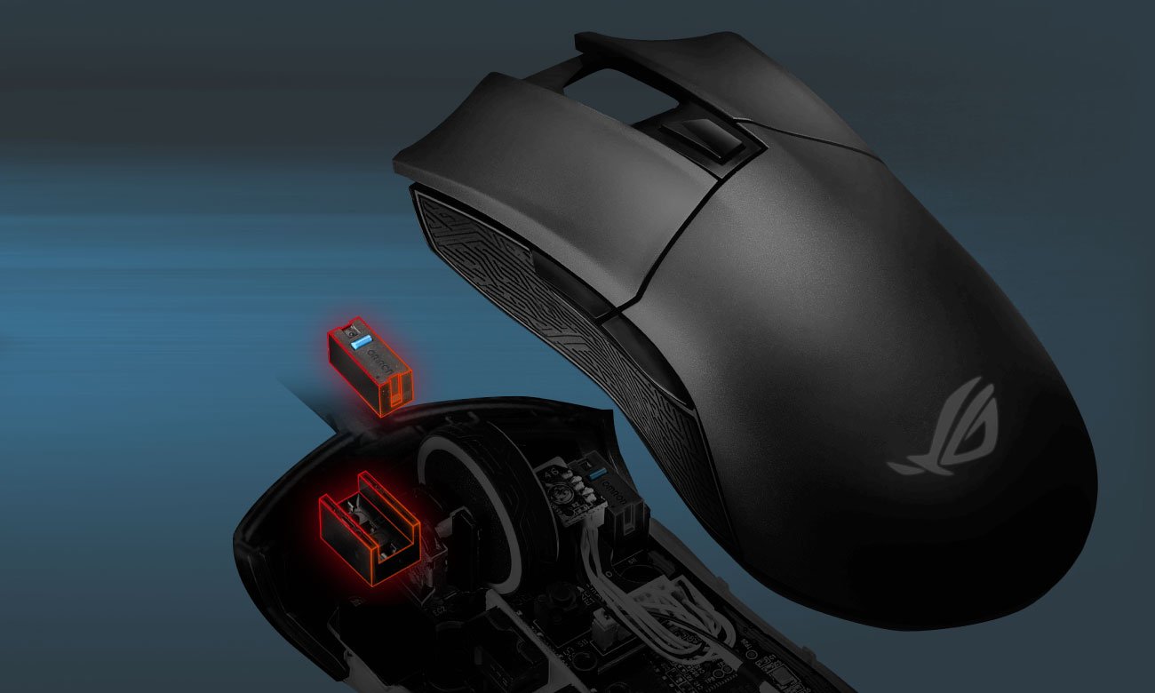 ASUS ROG Gladius II Origin Ekskluzywna konstrukcja gniazda przełącznika typu Push-Fit