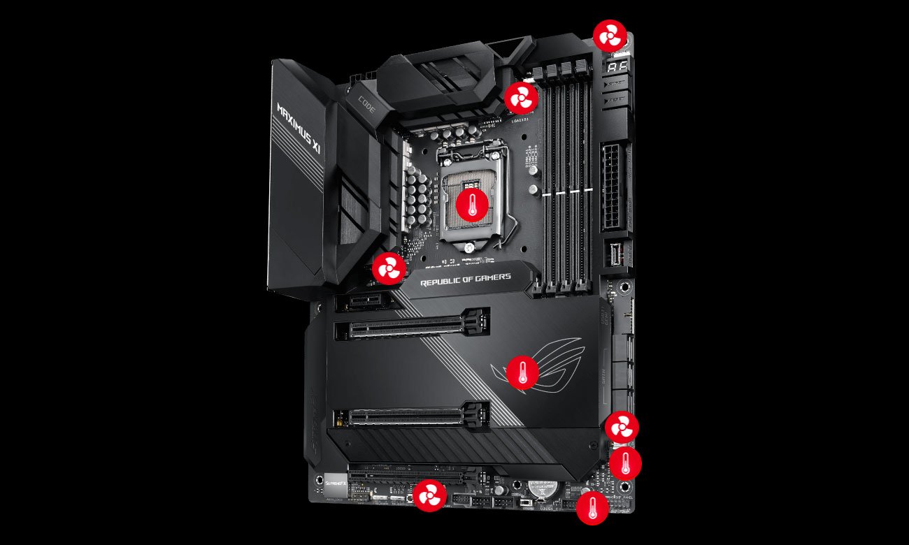 ASUS ROG MAXIMUS XI CODE Czujniki temperatury i złącza wentylatorów