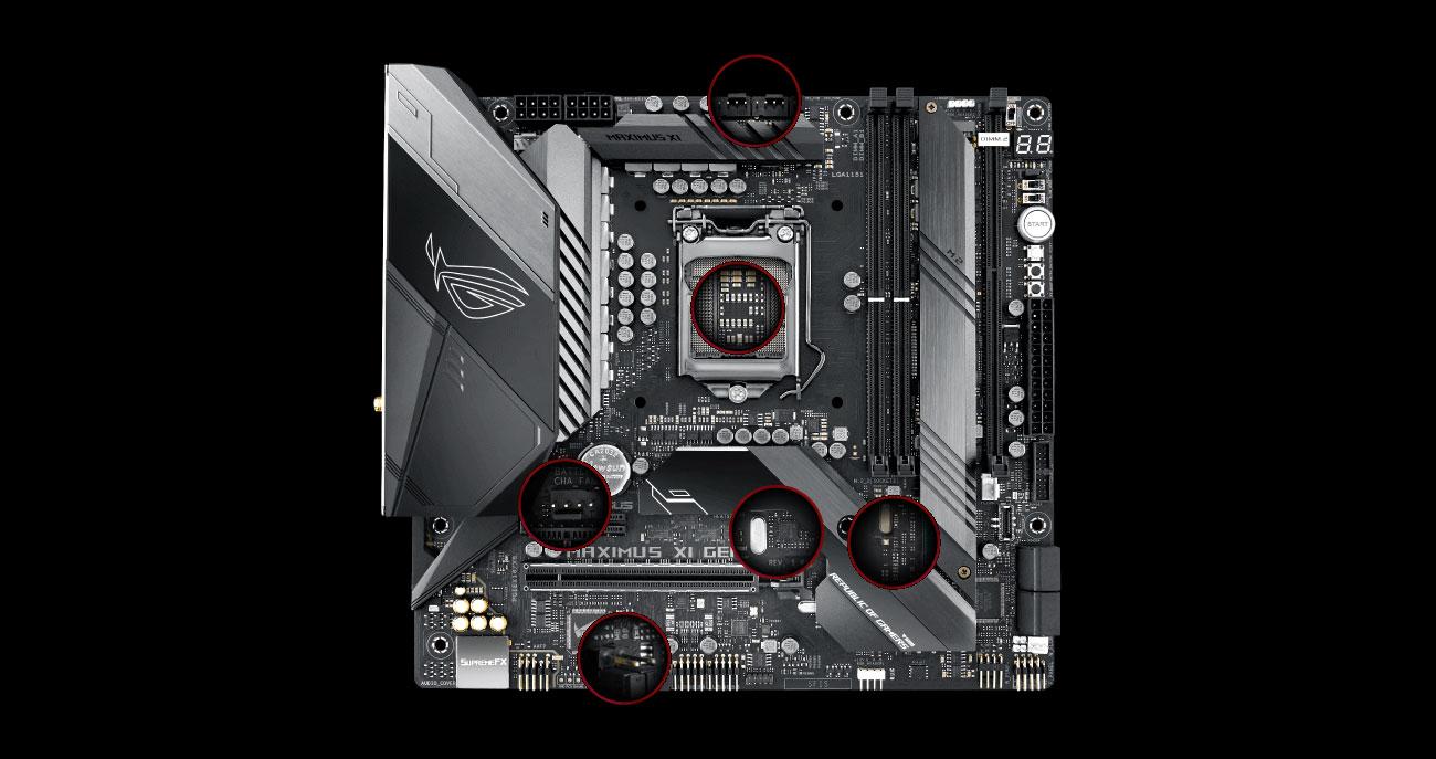 ASUS ROG MAXIMUS XI GENE Czujniki temperatury, złącza wentylatorów