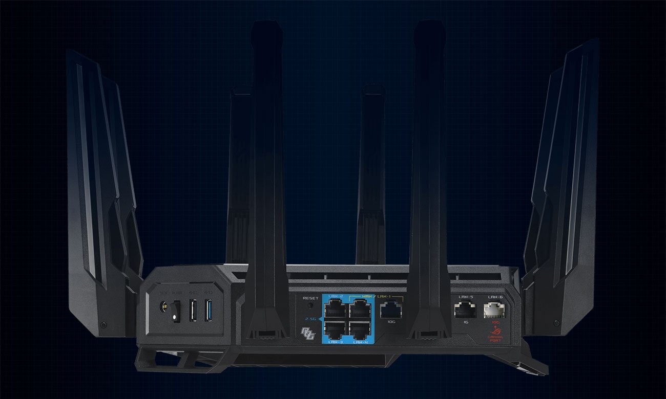 ASUS ROG Rapture GT-BE98 widok z tyłu, porty