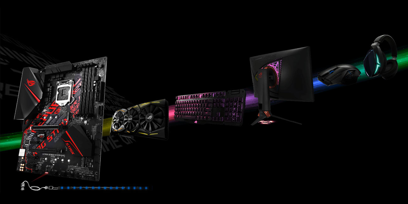 ASUS ROG STRIX B360-H GAMING Oświetlenie Aura RGB, Aura Sync