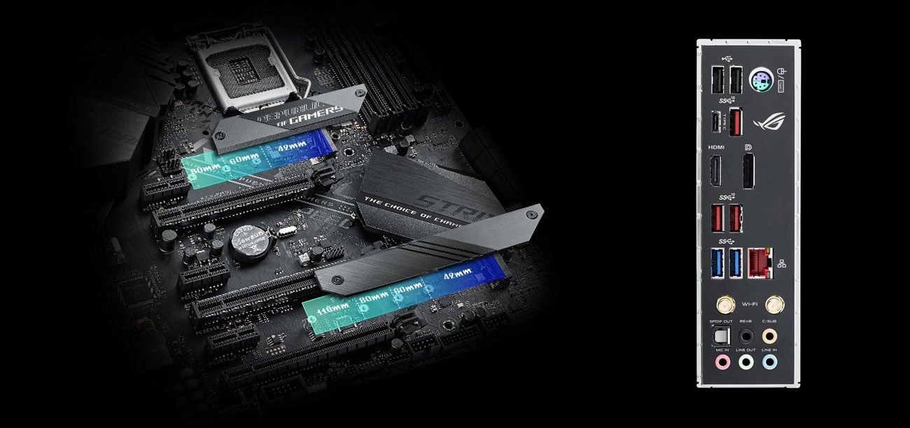 ASUS ROG STRIX Z390-E GAMING Złącza M.2 i USB