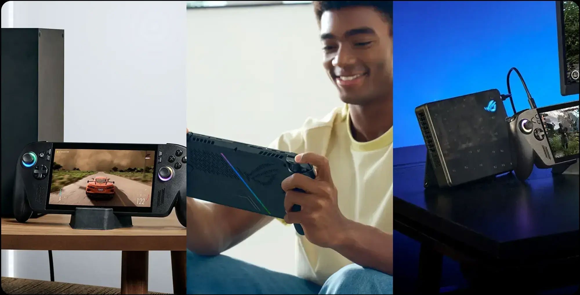 Konsola do gier ROG Xbox Ally X w różnych scenariuszach użytkowania.