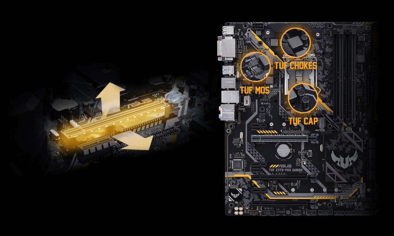 ASUS TUF Z370-PRO GAMING PCIe SafeSlot Komponenty militarne