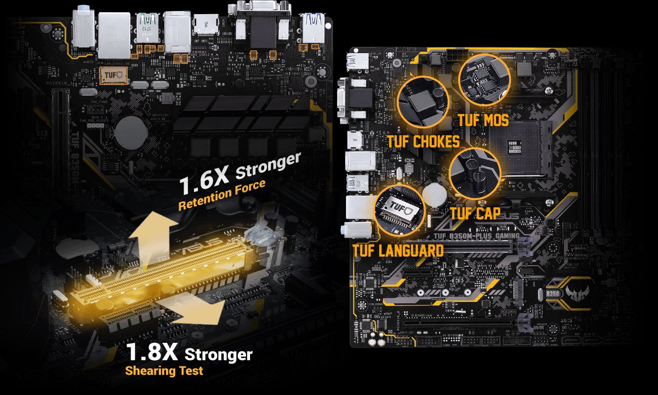 ASUS TUF B350M-PLUS GAMING Ochrona TUF Protection