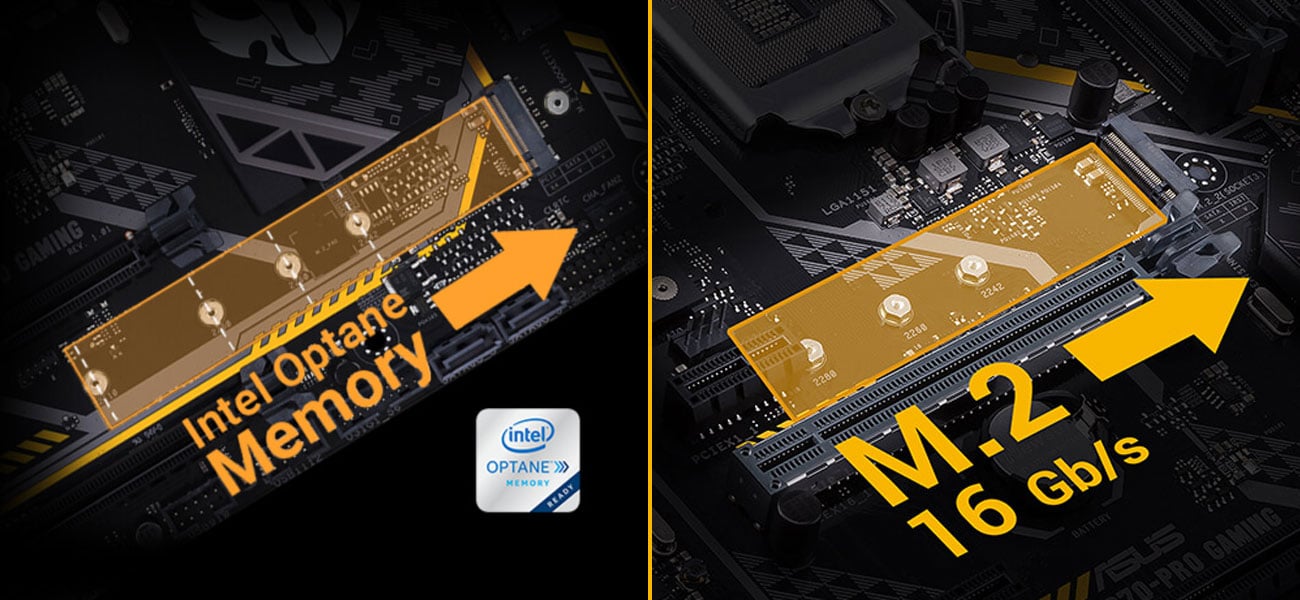 ASUS TUF B360-Plus Gaming Najwyższe prędkości transferu danych Kompatybilność z Intel Optane