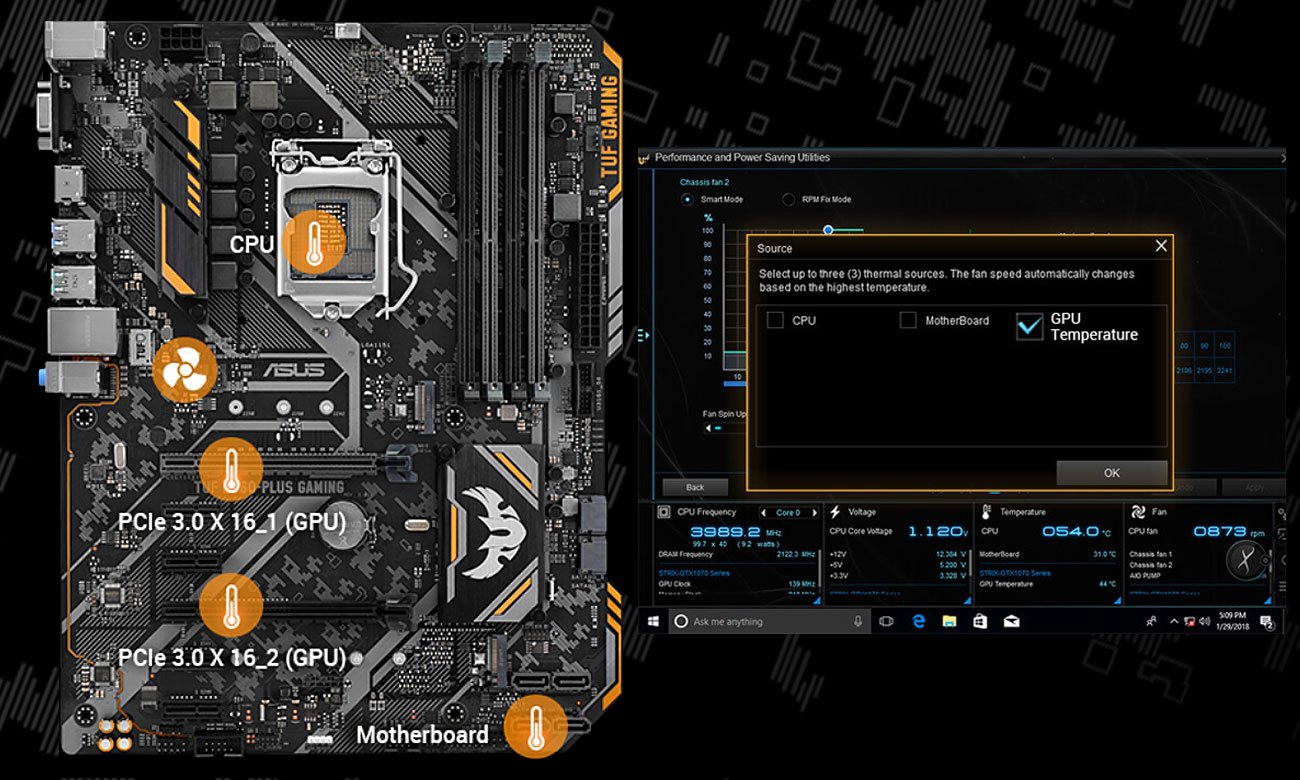 ASUS TUF B360-Plus Gaming Elastczne sterowanie chłodzeniem