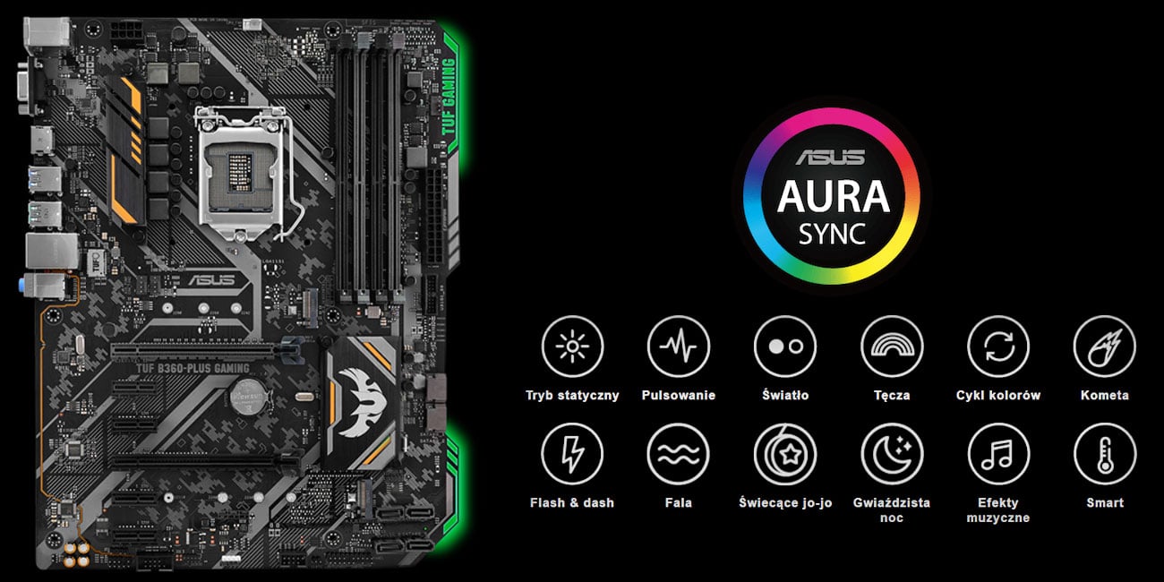 ASUS TUF B360-Plus Gaming podświetlenie ASUS Aura