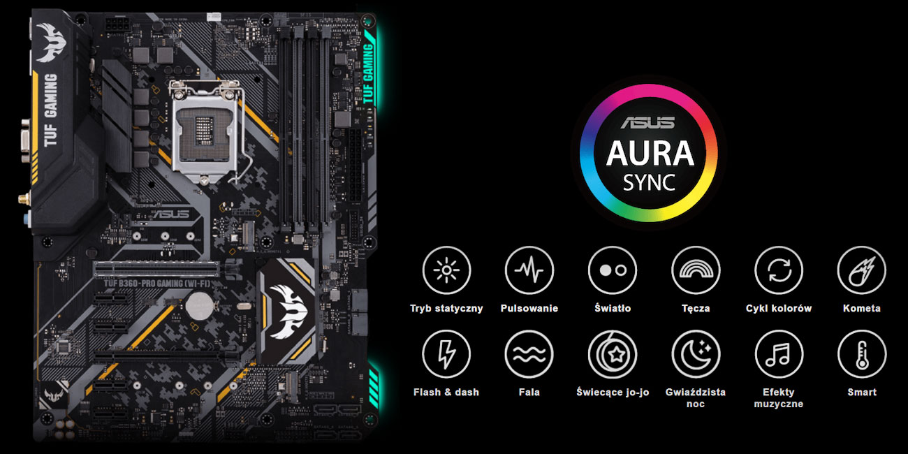 ASUS TUF B360-Pro Gaming (Wi-Fi) podświetlenie ASUS Aura