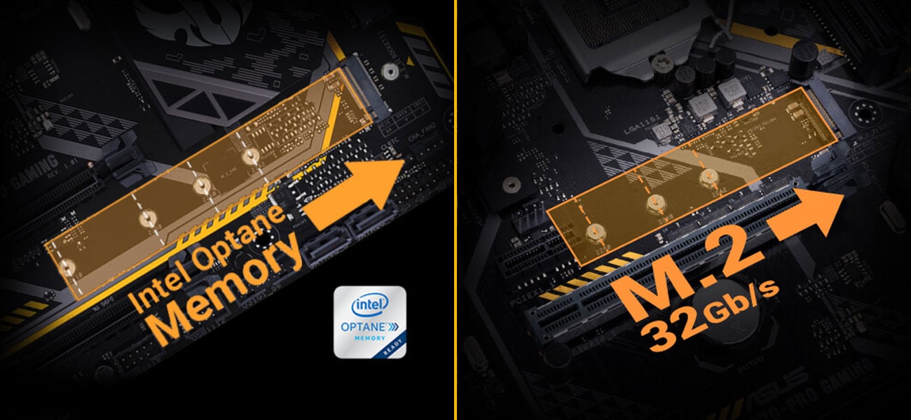 ASUS TUF B360-Pro Gaming Najwyższe prędkości transferu danych Kompatybilność z Intel Optane