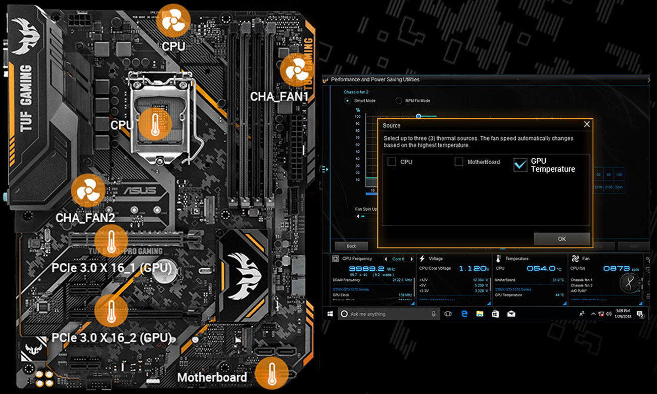 ASUS TUF B360-Pro Gaming Elastyczne sterowanie chłodzeniem Fan Xpert 4 Core