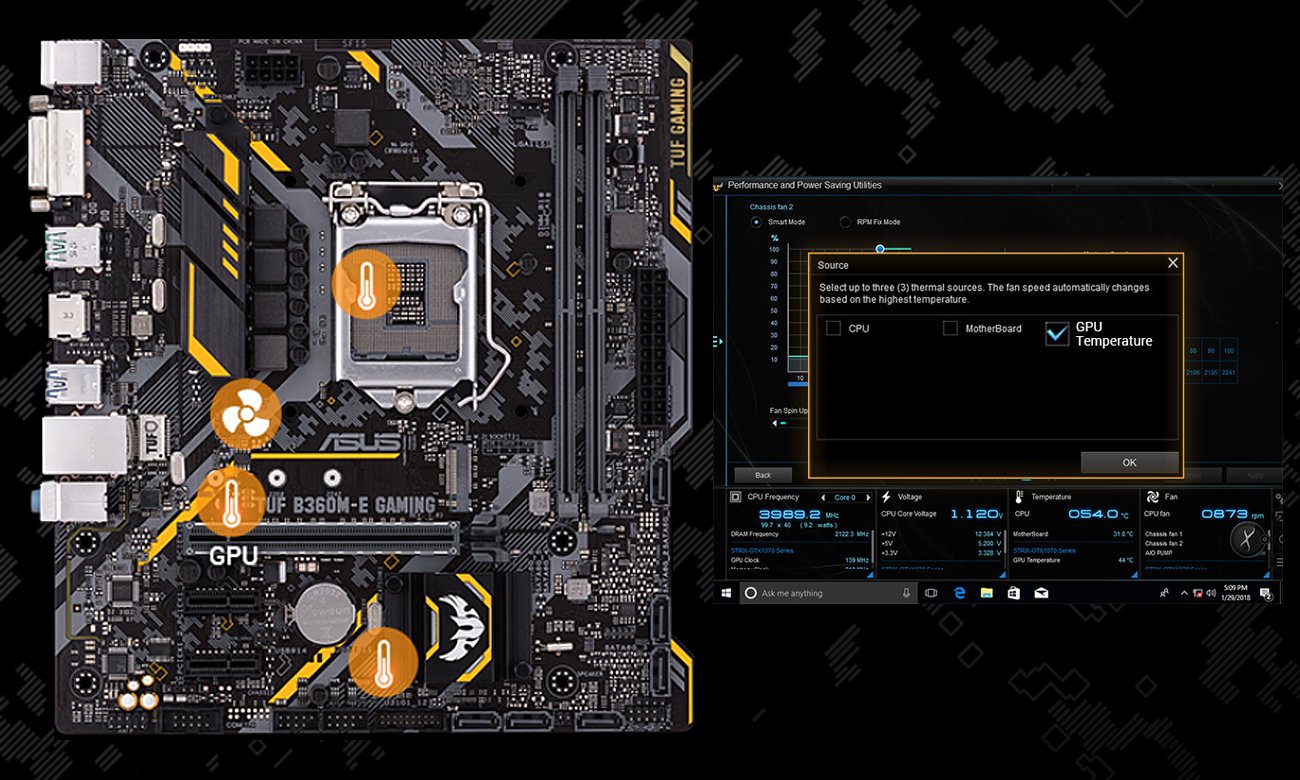 ASUS TUF B360M-E Gaming Elastyczne sterowanie chłodzeniem Fan Xpert