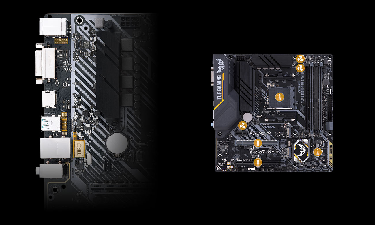 ASUS TUF B450M-PRO GAMING Ochrona ESD, chłodzenie
