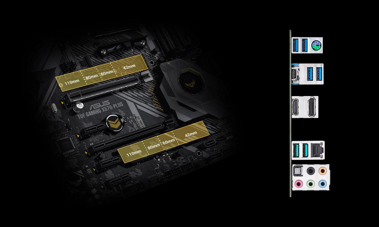 ASUS TUF GAMING X570-PLUS - Złącza M.2, USB