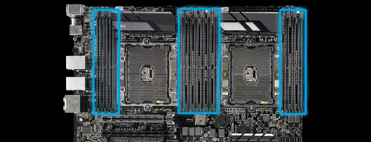 ASUS WS C621E SAGE Obsługa do 12 modułów pamięci DDR4