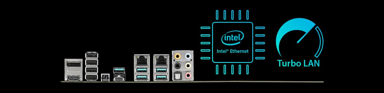 ASUS WS Z390 PRO Dwa złącza Intel Ethernet, Turbo LAN