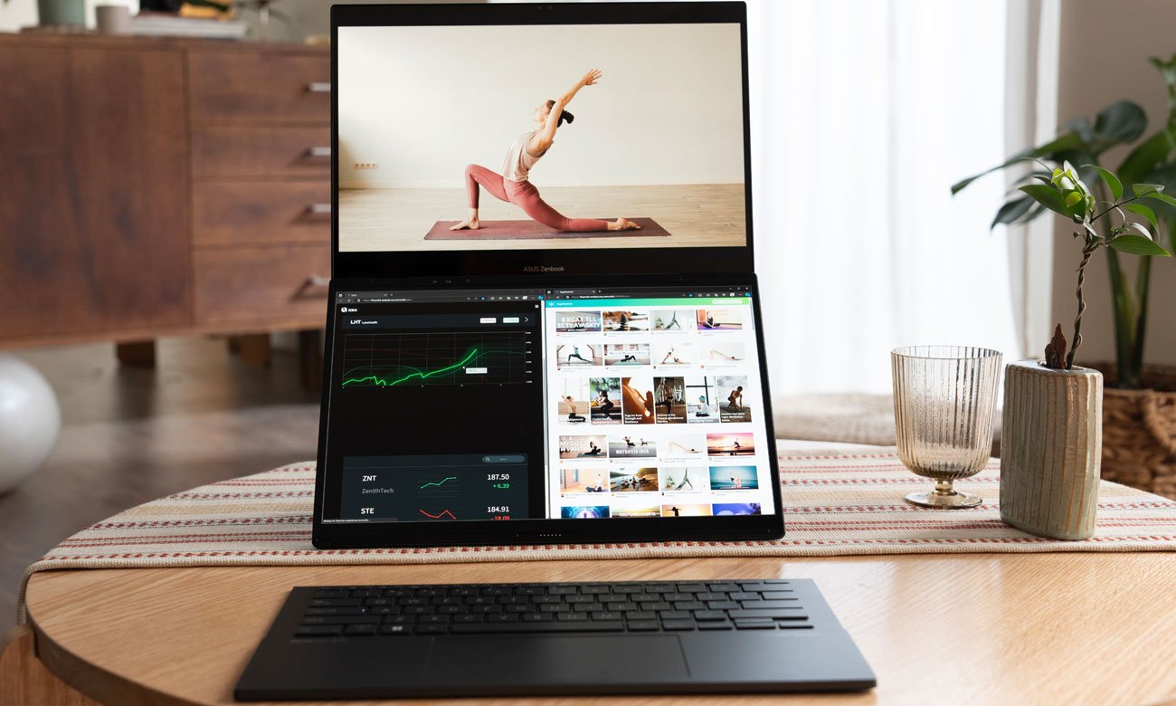 ASUS ZenBook Duo two OLED screens and a Bluetooth keyboard