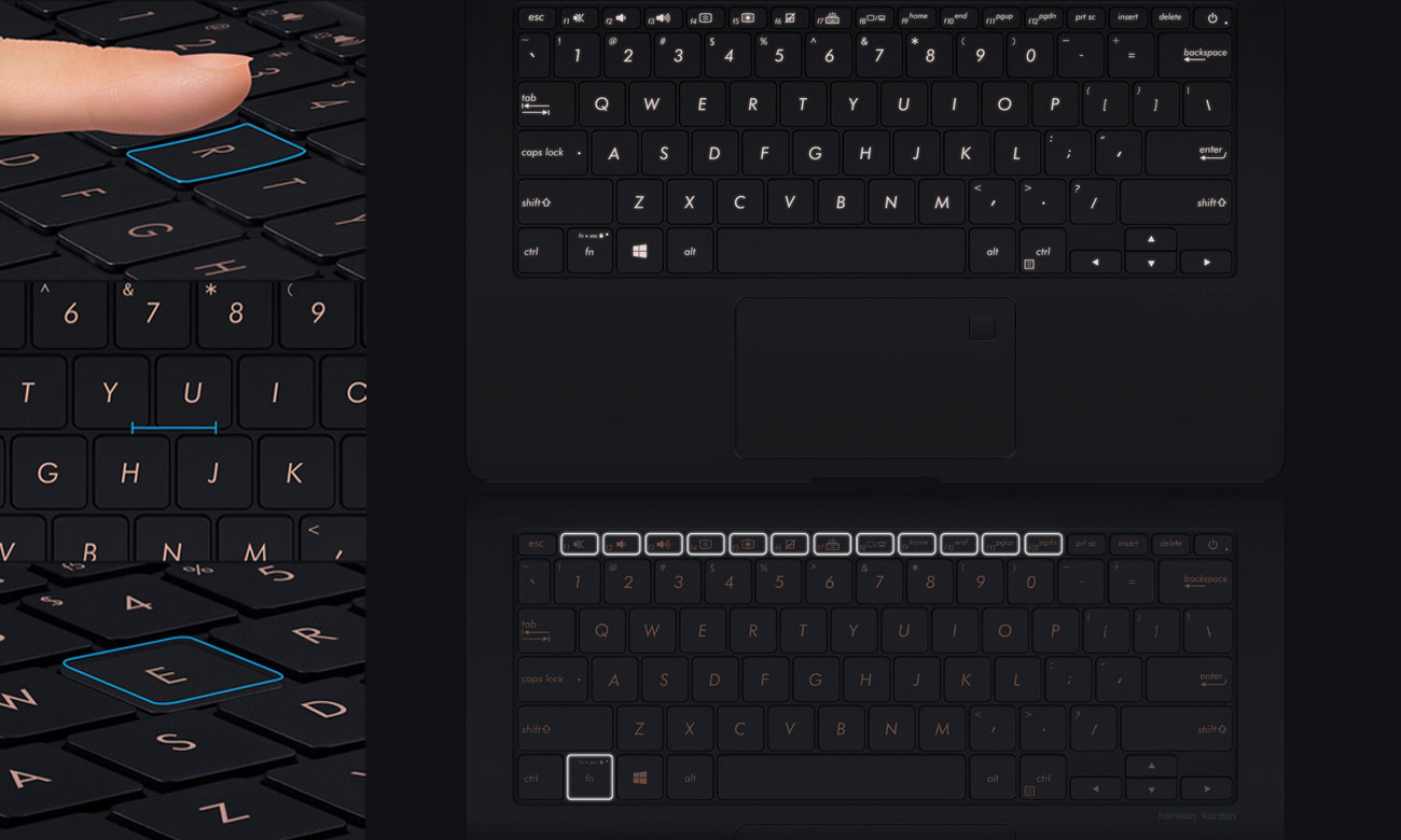 ASUS ZenBook S UX391UA Ergonomiczna, podświetlana klawiatura