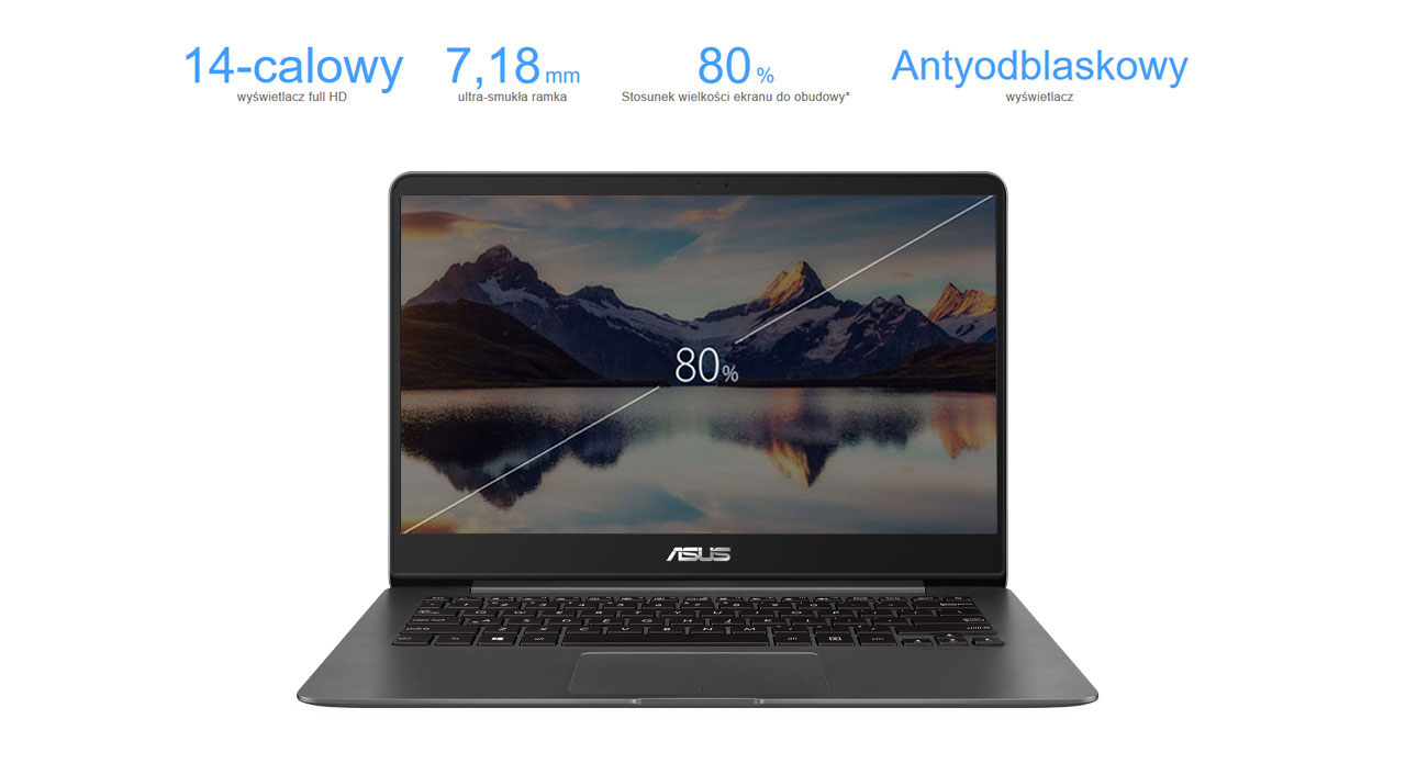Laptop ASUS ZenBook UX430UQ matowa powłoka antyodblaskowa 13 calowy wyświetlacz full hd
