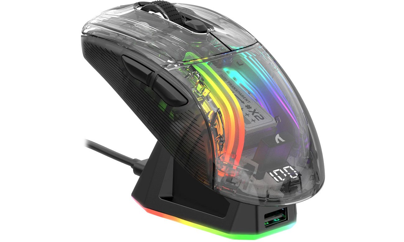 Attack Shark X2PRO czarna-przezroczysta myszka z podświetleniem RGB
