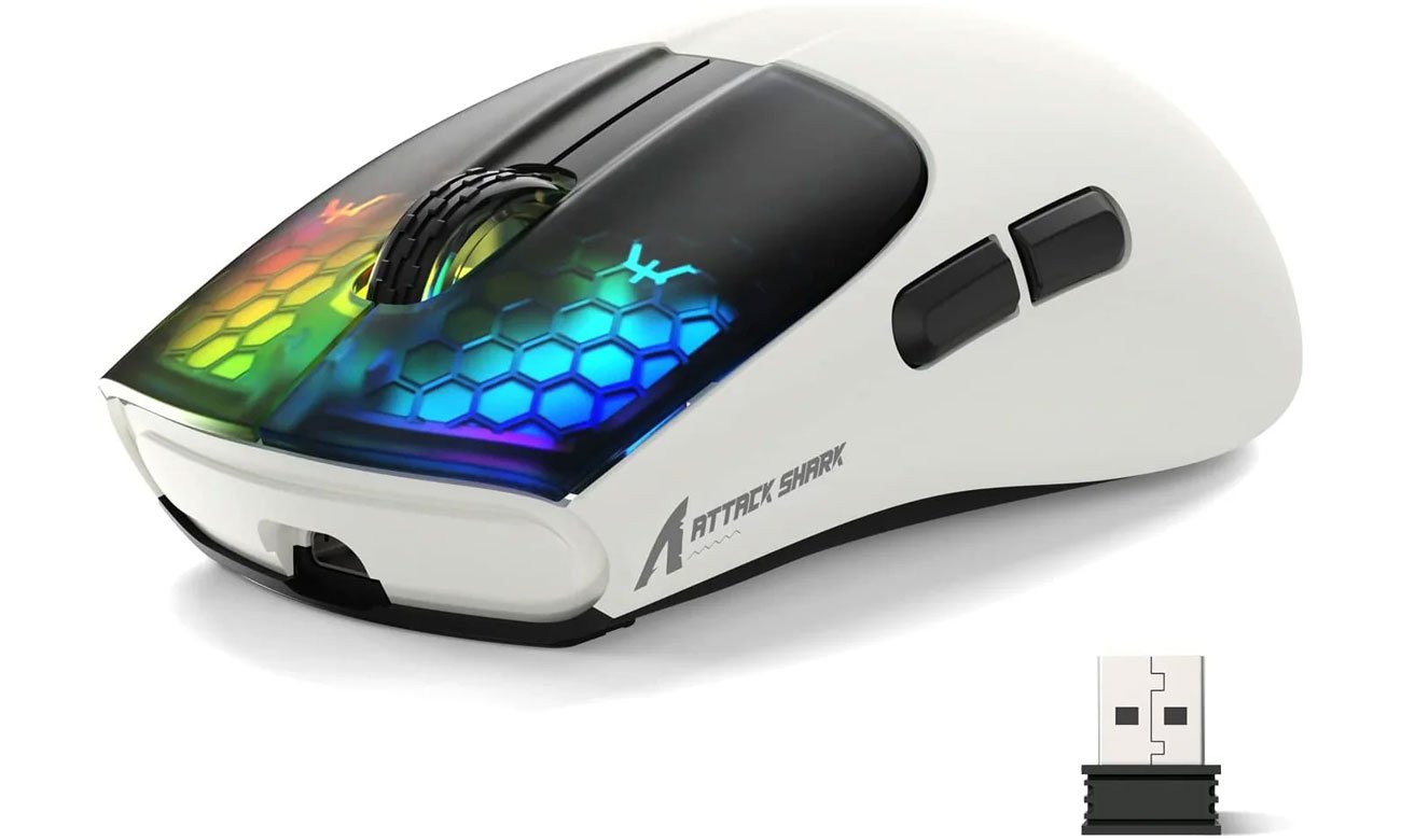 Attack Shark X5 biało-czarna myszka z podświetleniem RGB