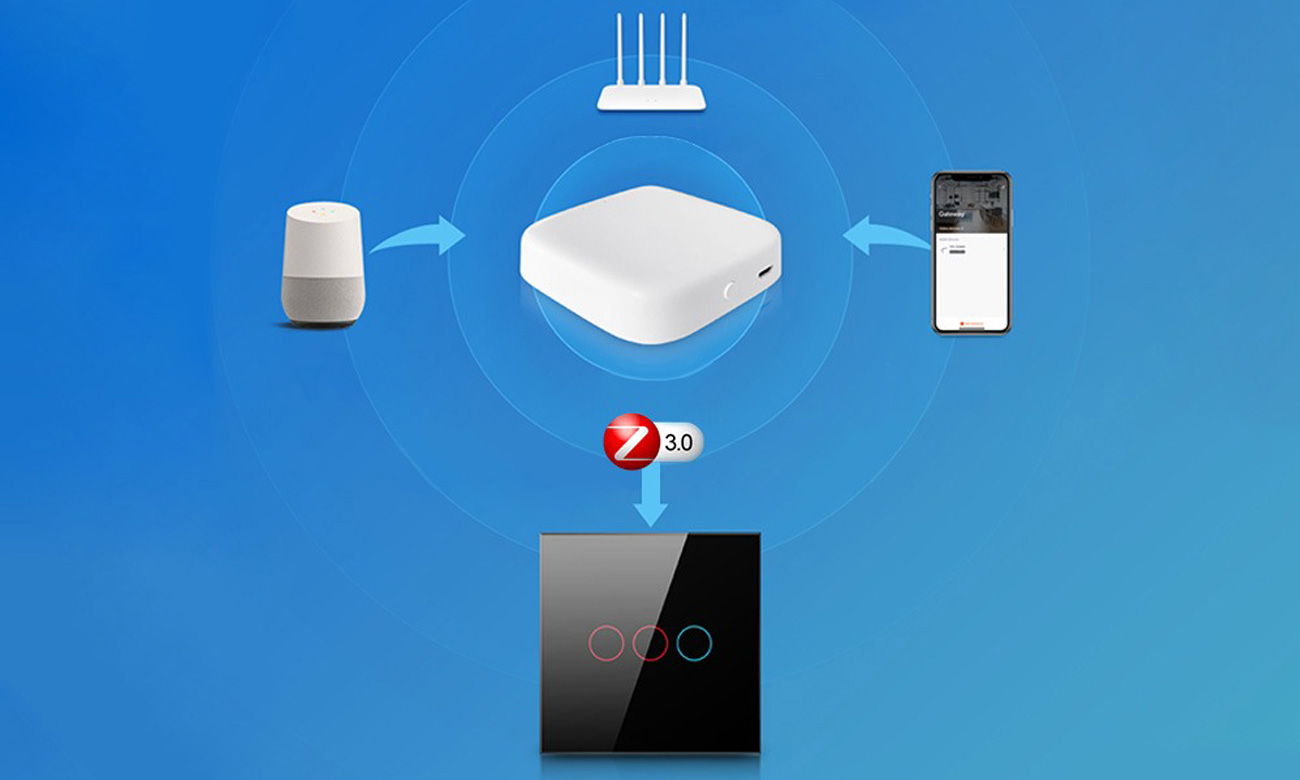 Podwójny dotykowy włącznik światła ZigBee Avatto LZTS02-EU-B2 (bez neutralnego przewodu) TUYA Czarny - Zdalna kontrola z aplikacją