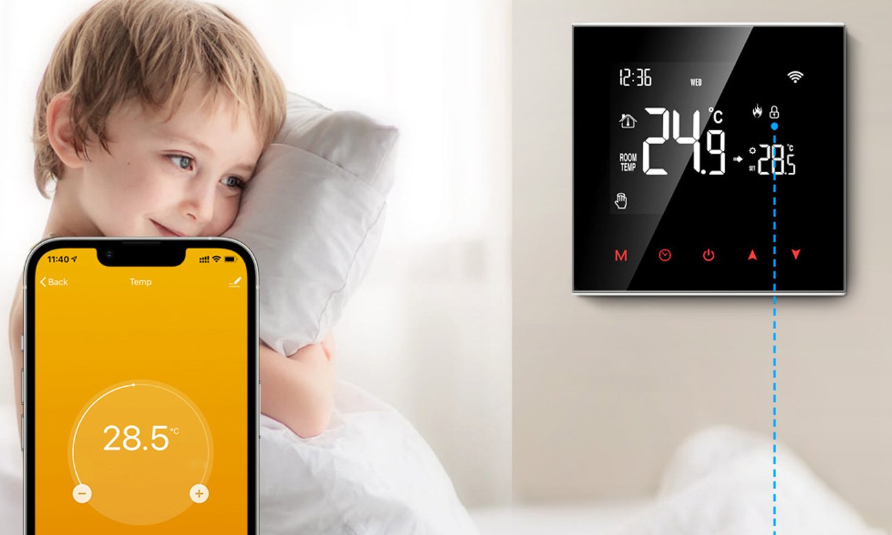 Inteligentny termostat boilera Avatto ochrona przed dziećmi