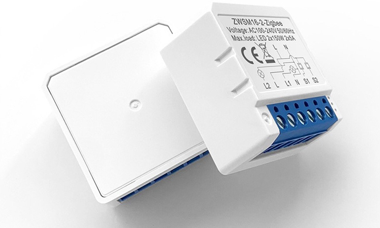 Inteligentny przełącznik dopuszkowy ZigBee Avatto ZWSM16-W2 TUYA - Widok od przodu pod kątem