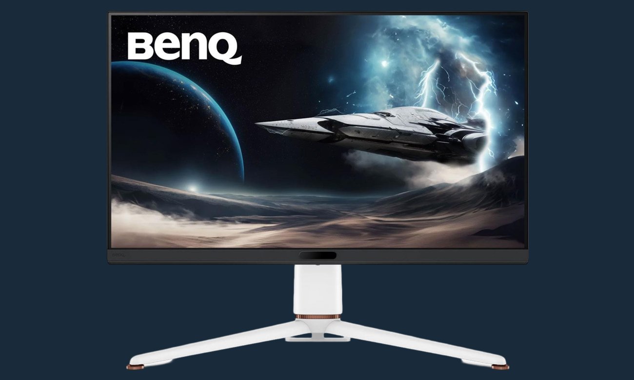 Monitor BenQ Mobiuz EX321UX - Widok od przodu, grafika z tłem