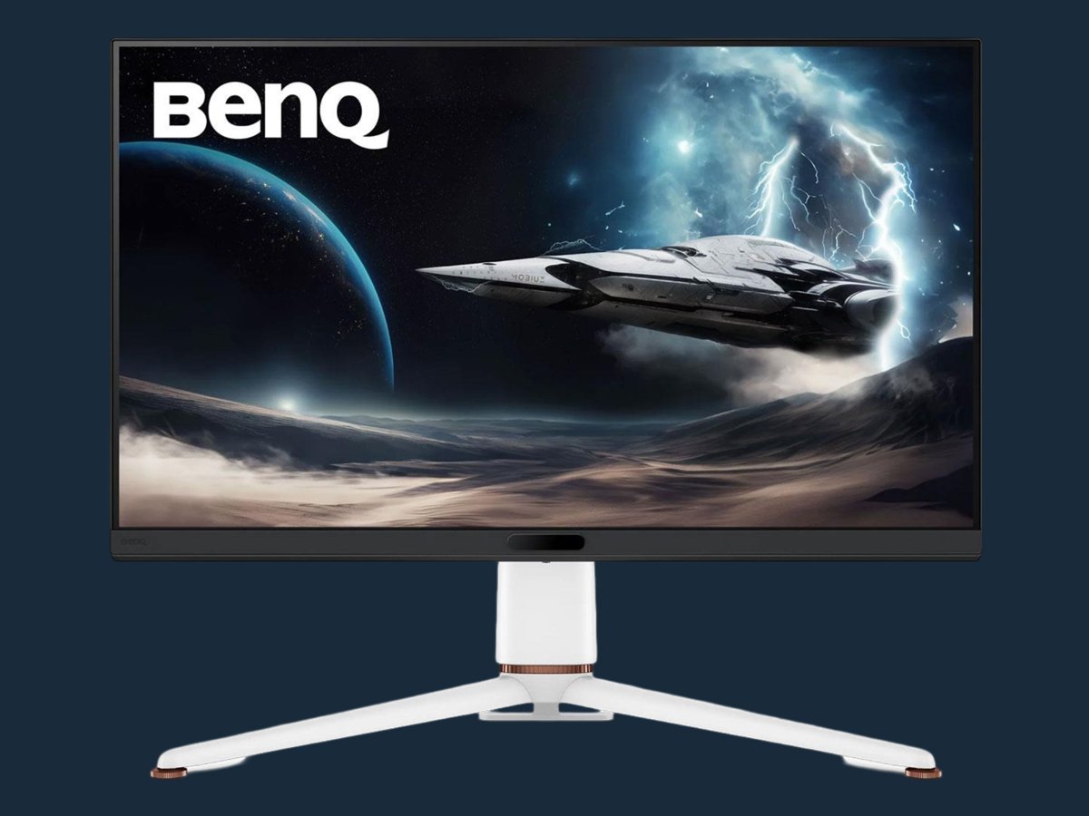 Monitor BenQ Mobiuz EX321UX - Widok od przodu, grafika z tłem